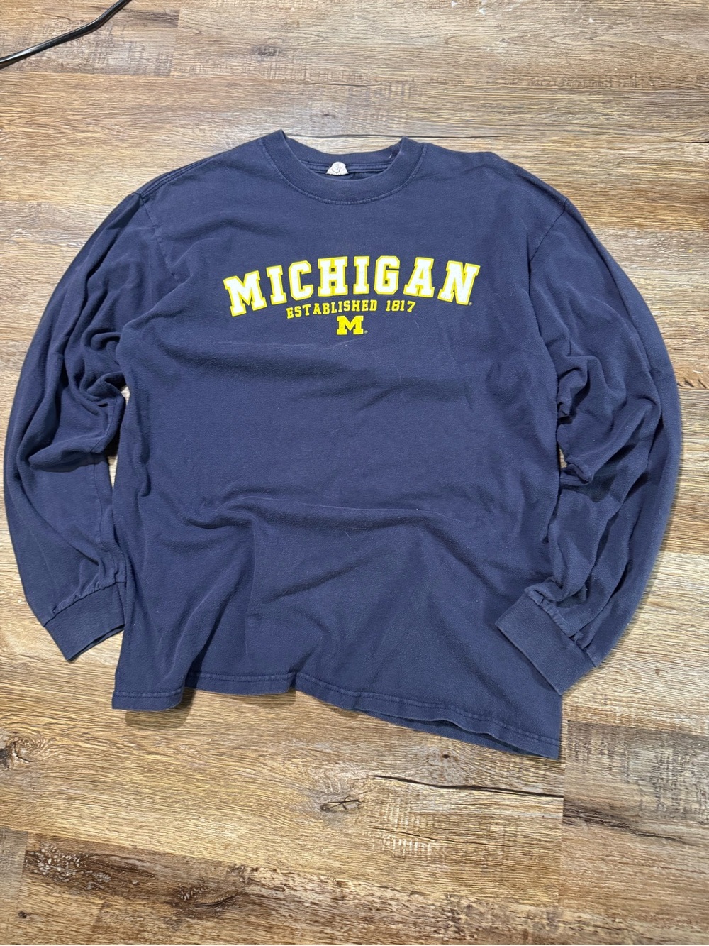 Vintage Michigan Long Sleeve Crewneck Shirt -‎ Navy with Yellow Logo